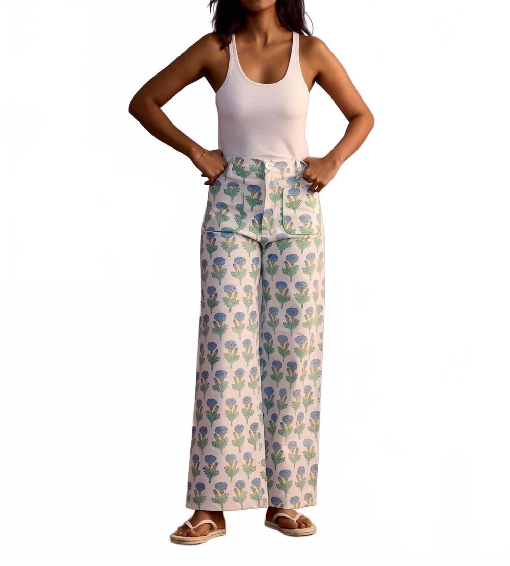 NEW SZ BLOCKPRINTS boss durable mid-weight pants in fleur print